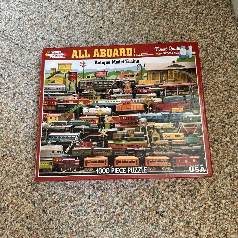 White Mountain Puzzles All Aboard Antique Model Trains 1000 Made in USA Complete - Picture 1 of 4